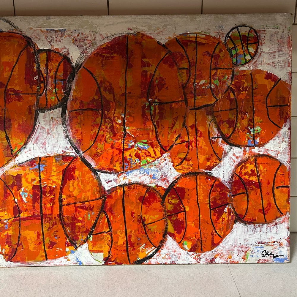 Original Artwork- Abstract Orange Basketball Art by Unknown Artist